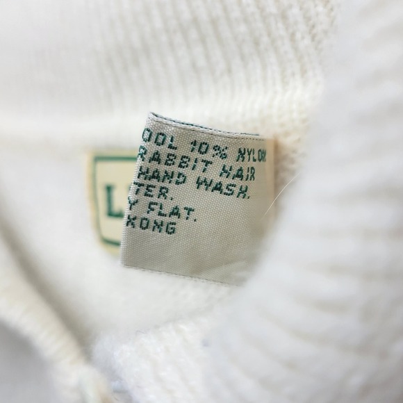 LL Bean Lambswool Angora Blend Polo Sweater Cream Medium Large Fall Winter - Picture 4 of 11